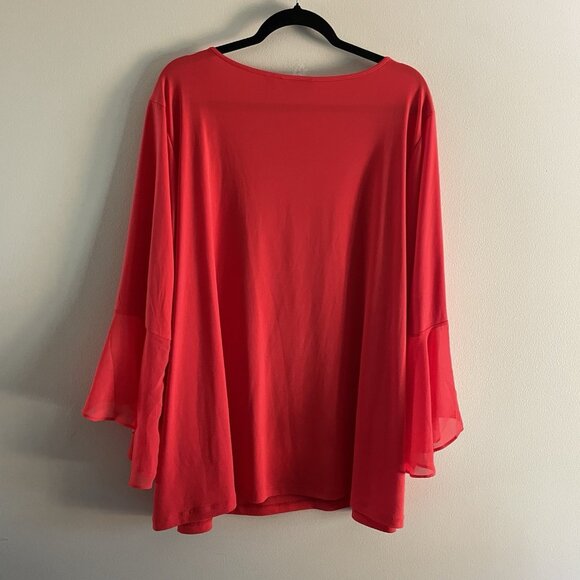 Susan Graver Women 3X Red Liquid Knit Tunic Top With Sheer Chiffon Bell Sleeves - Picture 11 of 11